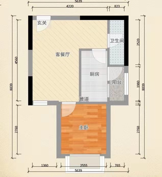 银泰红城6-9期  1室1厅1卫   1800.00元/月户型图