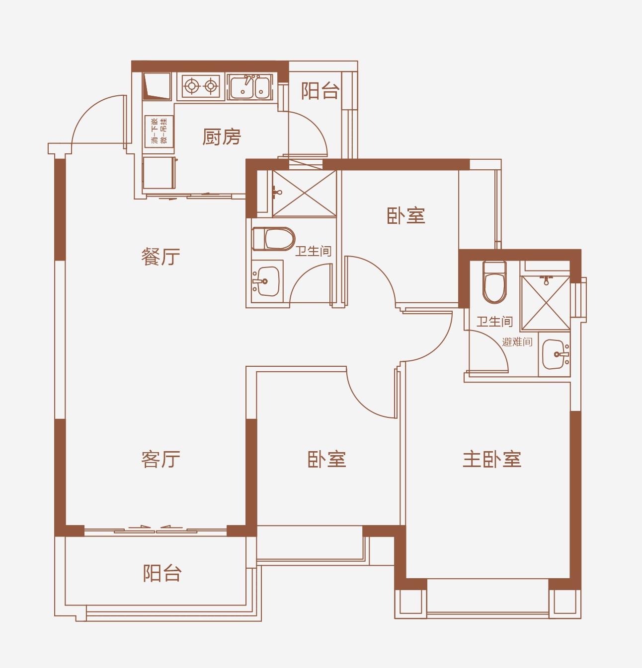 北大资源梦想城1.2号地块  4室1厅1卫   3800.00元/月户型图