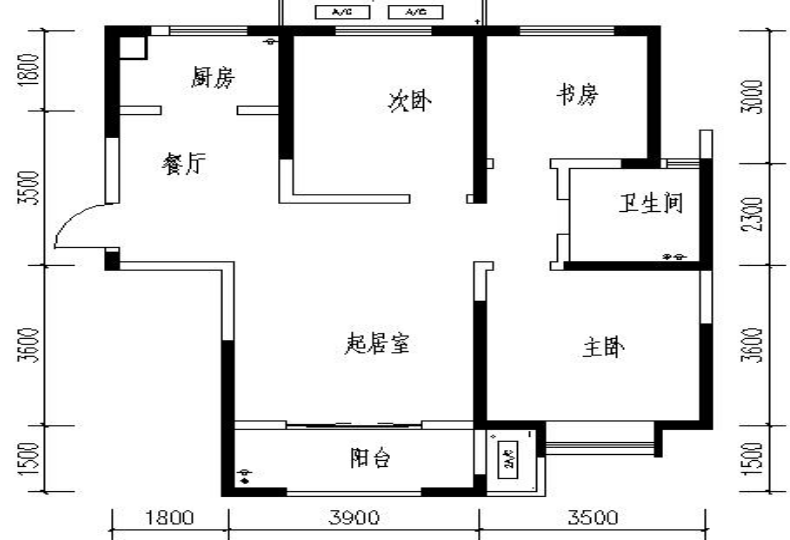 天地源曲江香都  3室2厅1卫   3200.00元/月户型图