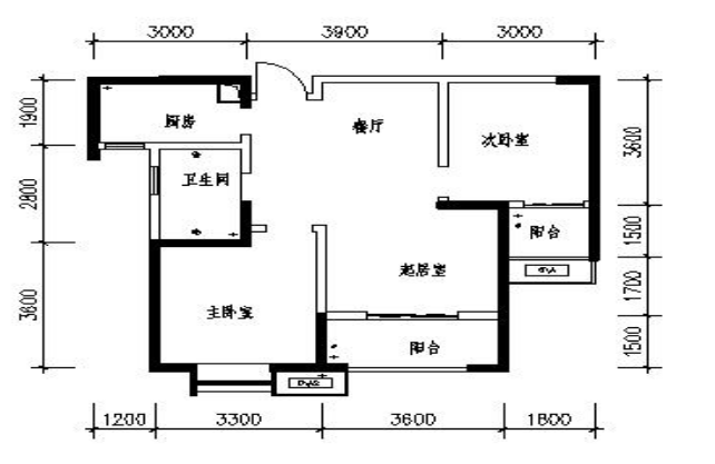 春临小区  2室2厅1卫   2200.00元/月户型图