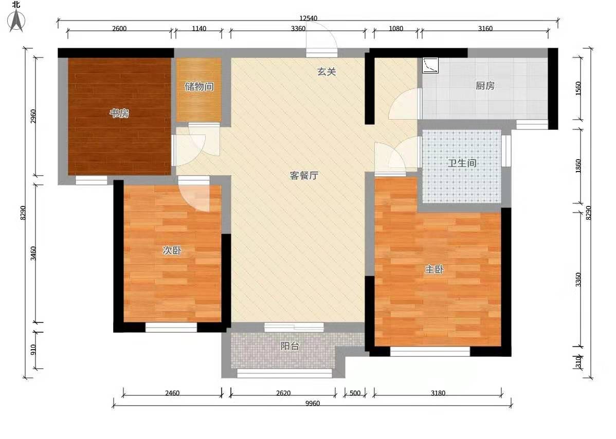 三迪枫丹  3室2厅1卫   2900.00元/月户型图
