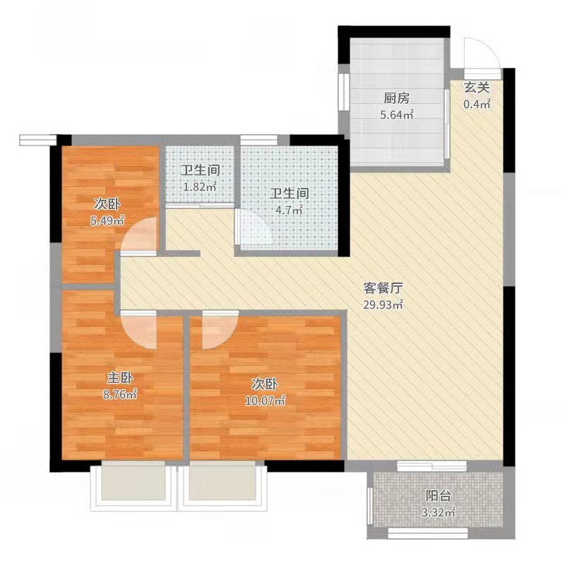 龙洲馨苑  3室2厅1卫   84.80万户型图