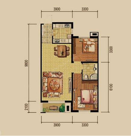 南坪安置小区  2室2厅1卫   1500.00元/月户型图