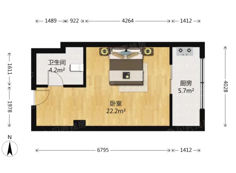 汇成天玺酒店  1室0厅1卫   2500.00元/月户型图