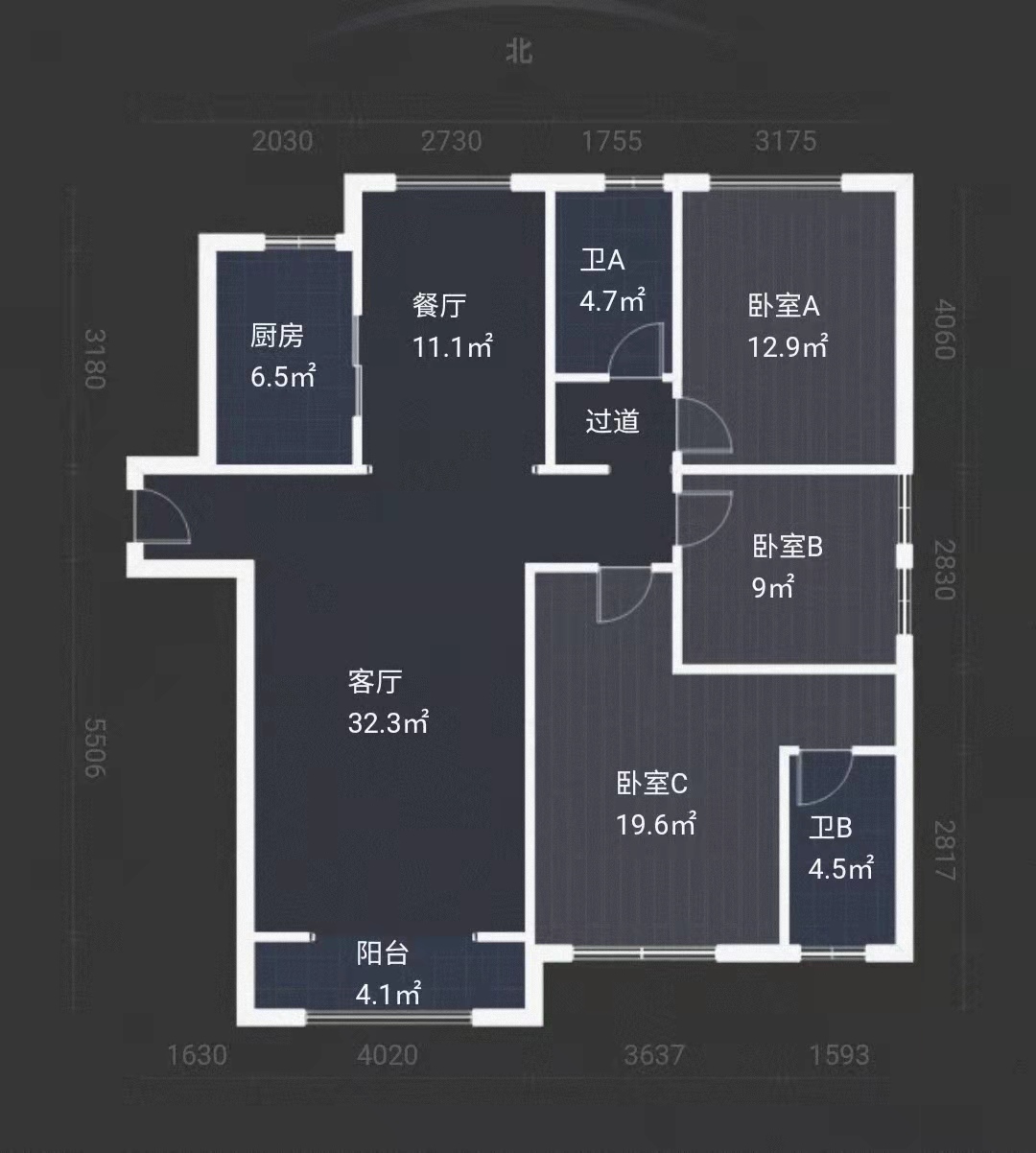 大华曲江公园世家四期  4室2厅2卫   320.00万户型图