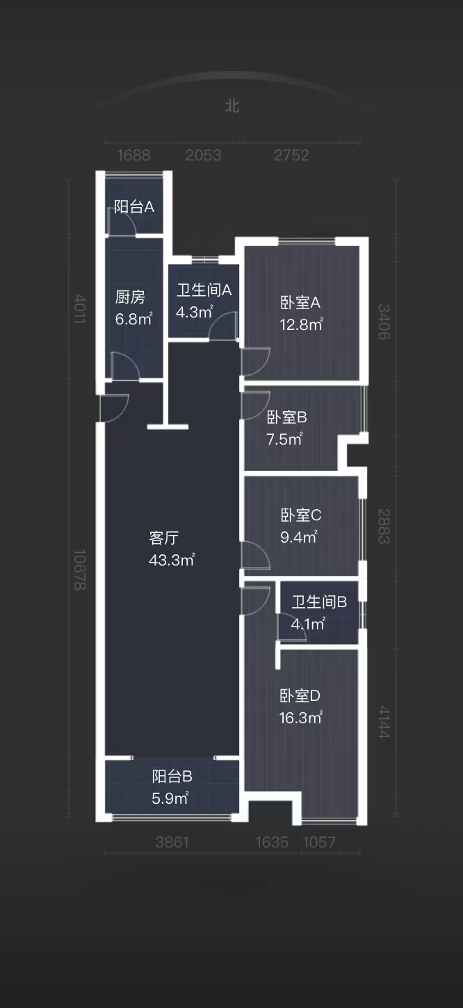 曲江华著中城  4室2厅1卫   3500.00元/月户型图
