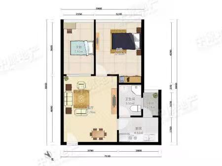 曹家巷二村  2室2厅1卫   1000.00元/月户型图