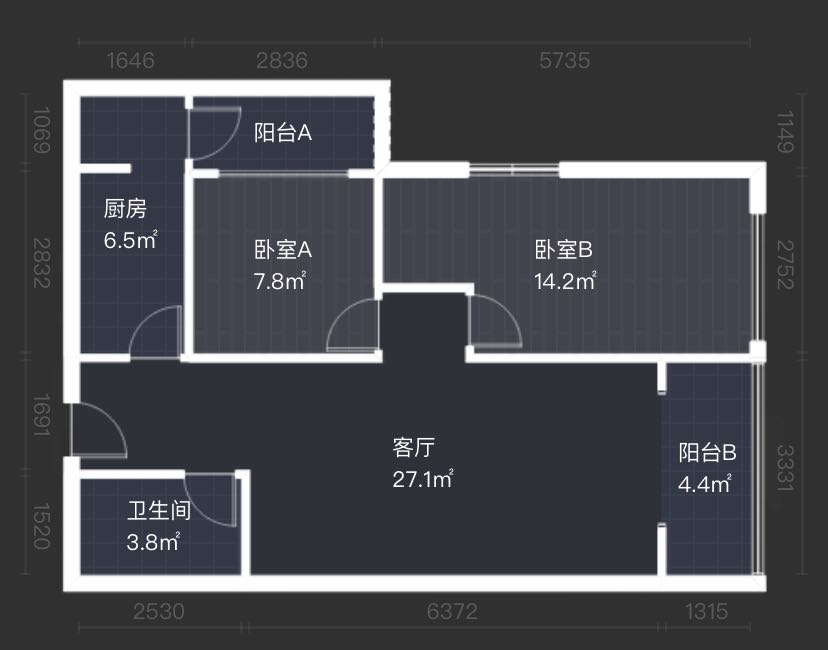 华城万象  2室2厅1卫   155.00万户型图