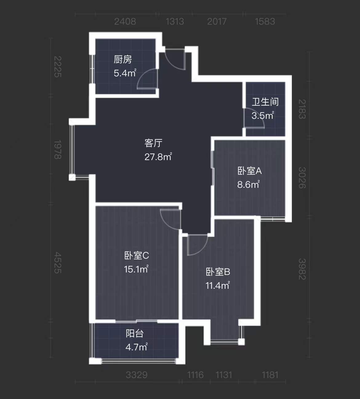 明德8英里  3室2厅1卫   170.00万户型图