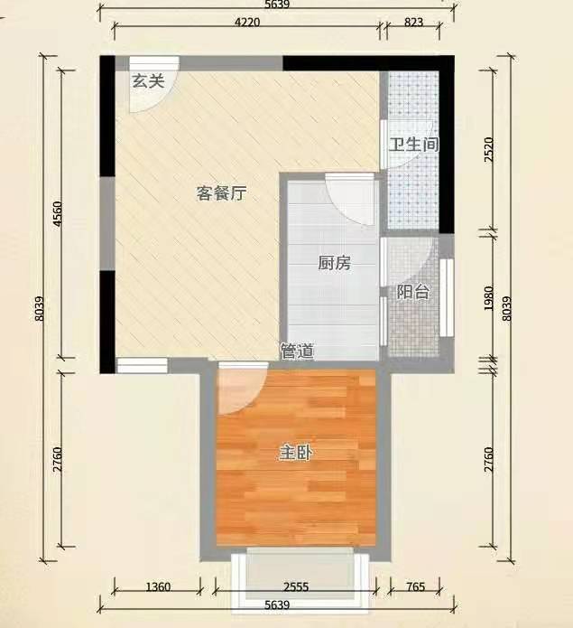 华辰汇景一、二期  1室1厅1卫   1650.00元/月户型图