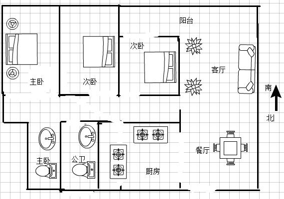 鸿都苑  3室2厅2卫   56.80万户型图