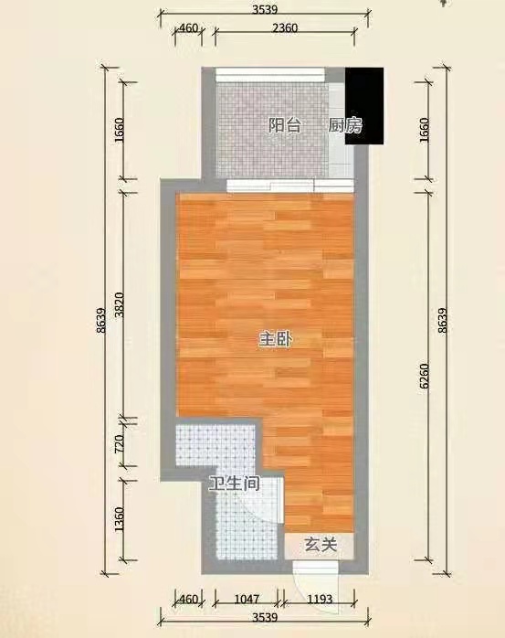 西湖公寓  1室1厅1卫   1300.00元/月户型图