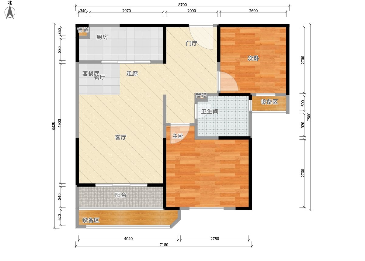 中海凯旋门  2室2厅1卫   3500.00元/月户型图