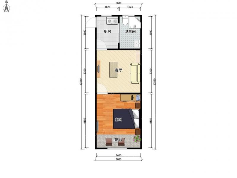 蓝钻公寓  1室1厅1卫   1200.00元/月户型图