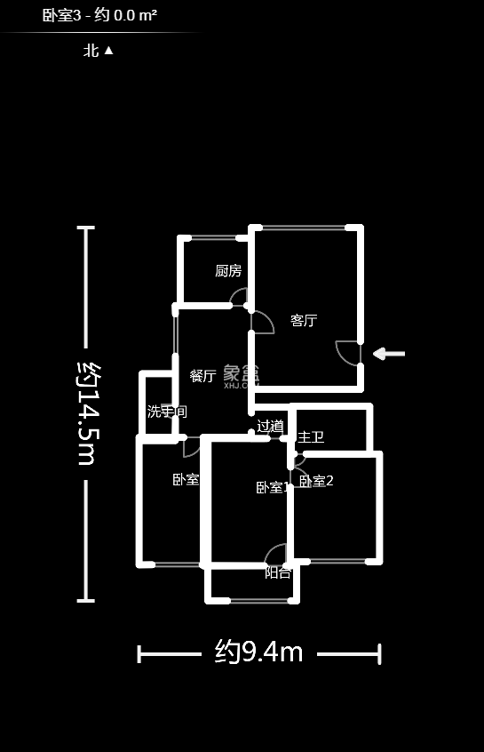 万代公寓  3室2厅2卫    96.0万户型图