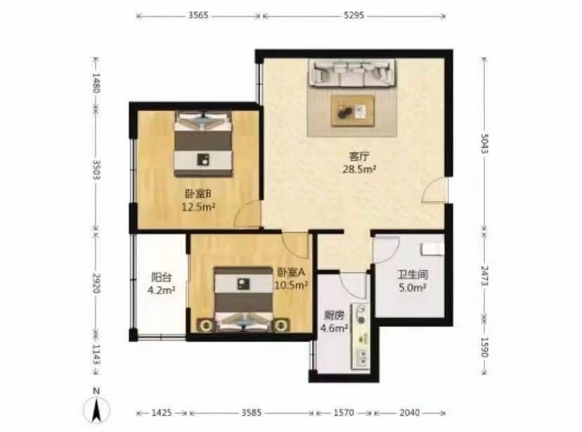 华城国际  1室1厅1卫   2000.00元/月户型图