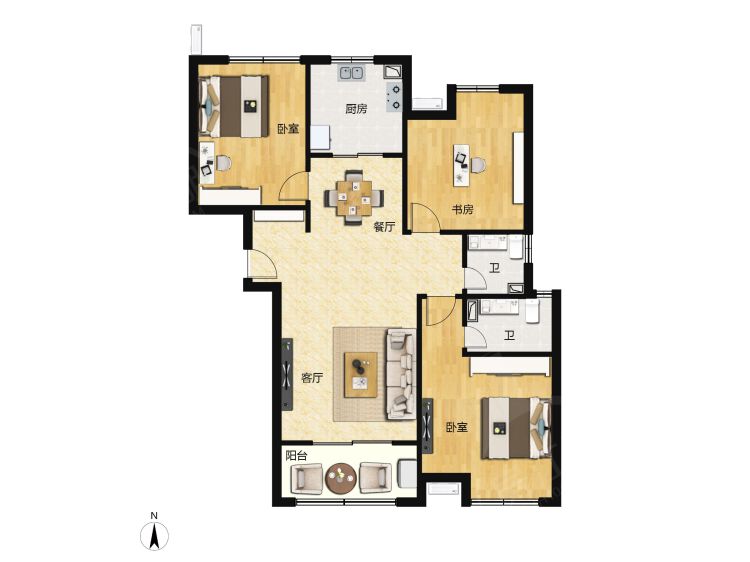 皇子坡社区  3室2厅2卫   2300.00元/月户型图