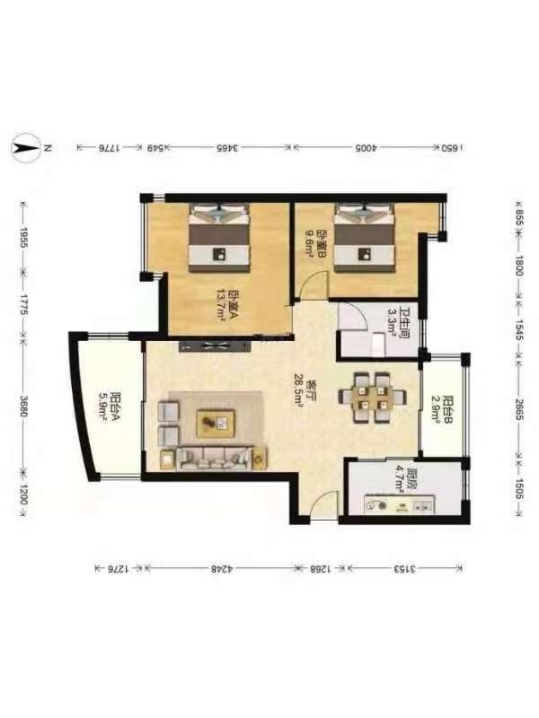 金山花园+煤碳公司  3室2厅1卫   62.00万户型图