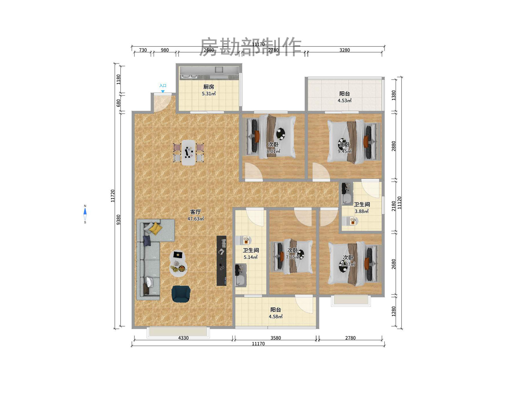 四季阳光花城 4室2厅2卫 4500.0元/月 四季阳光花城 4室2厅2卫 4500.0元/月户型图