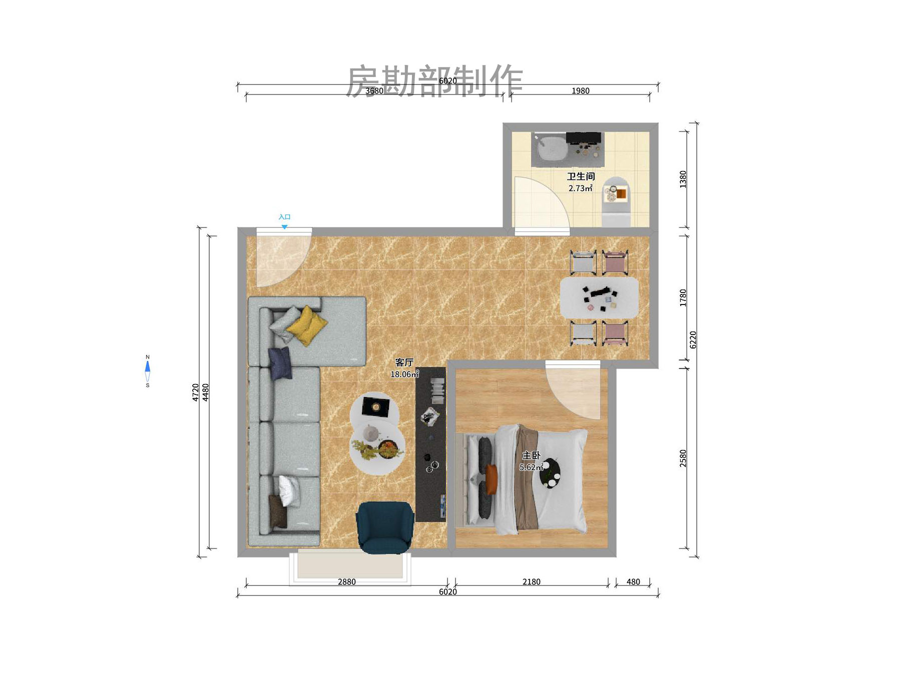 明城国际  1室1厅1卫   3500.00元/月户型图