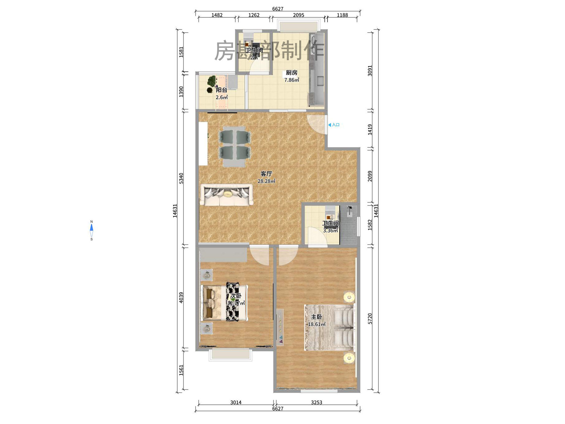 兰亭居 2室2厅2卫 78.8万 兰亭居 2室2厅2卫 78.8万户型图