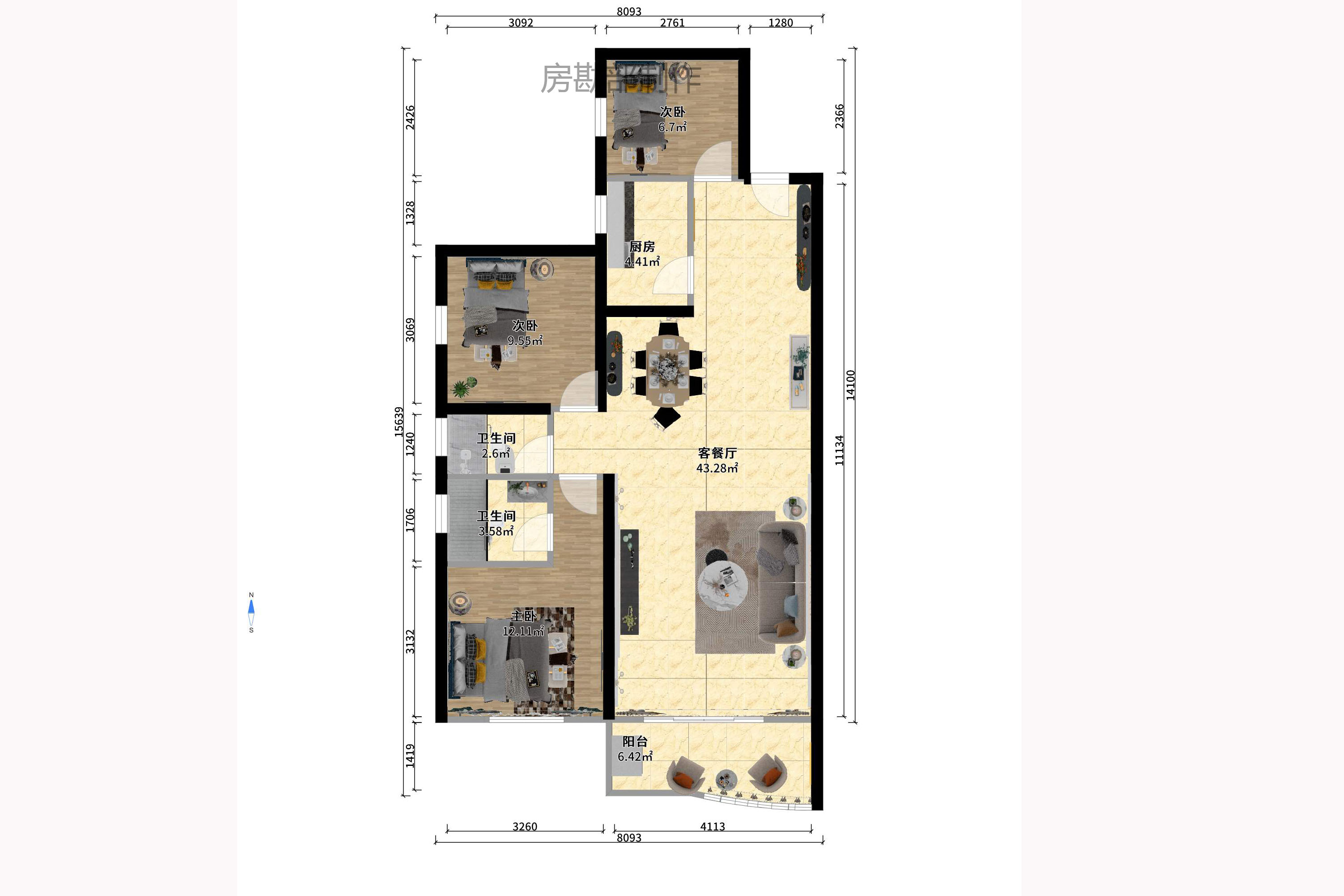 东城一品(国杰大厦) 3室2厅1卫 2700.0元/月 东城一品(国杰大厦) 3室2厅1卫 2700.0元/月户型图