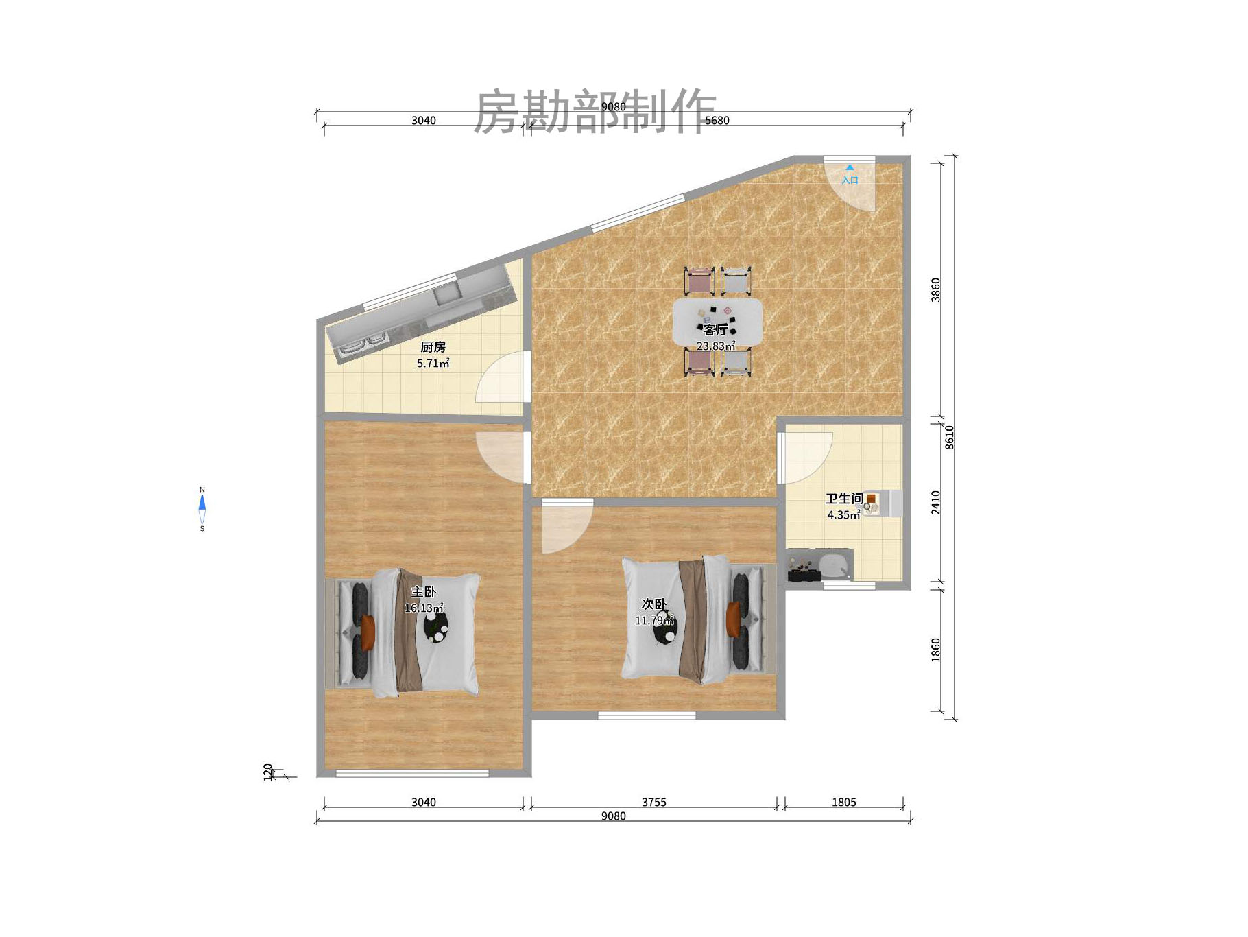 省粮食局宿舍北院  2室1厅1卫    48.0万户型图