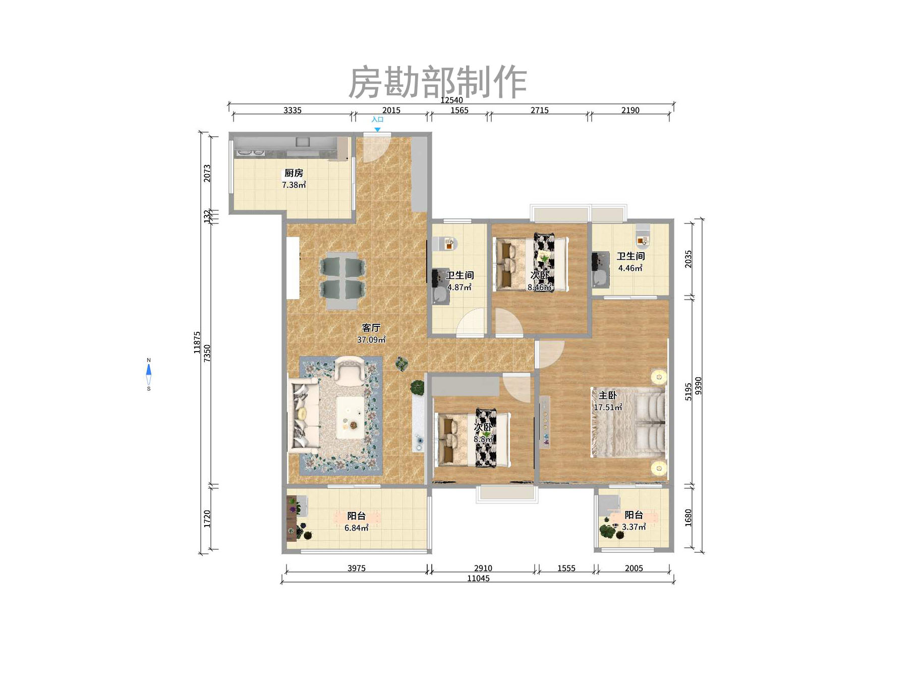 滨江君悦香邸  3室2厅2卫    172.5万户型图