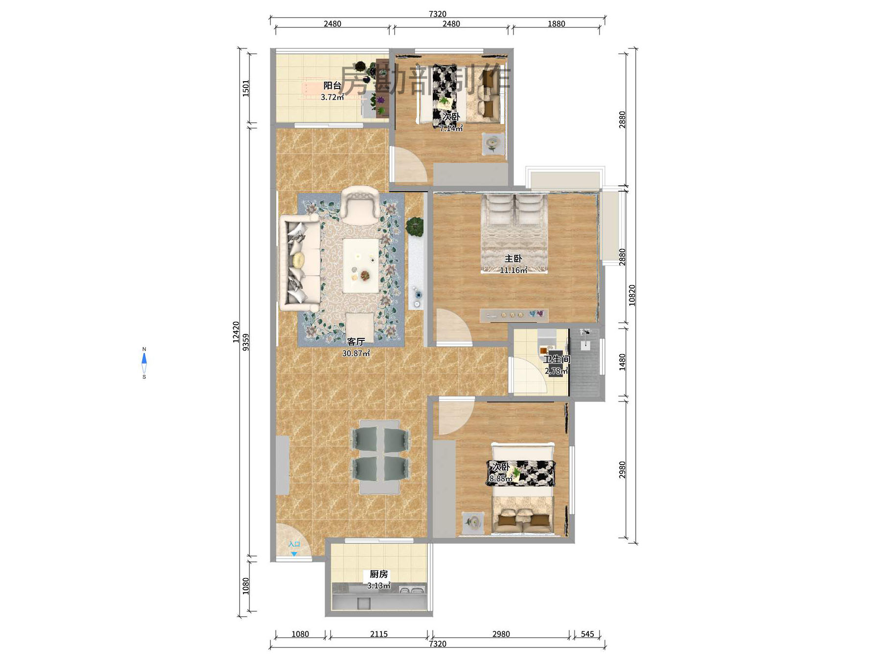 高林仕家  3室2厅1卫   2200.00元/月室内图1