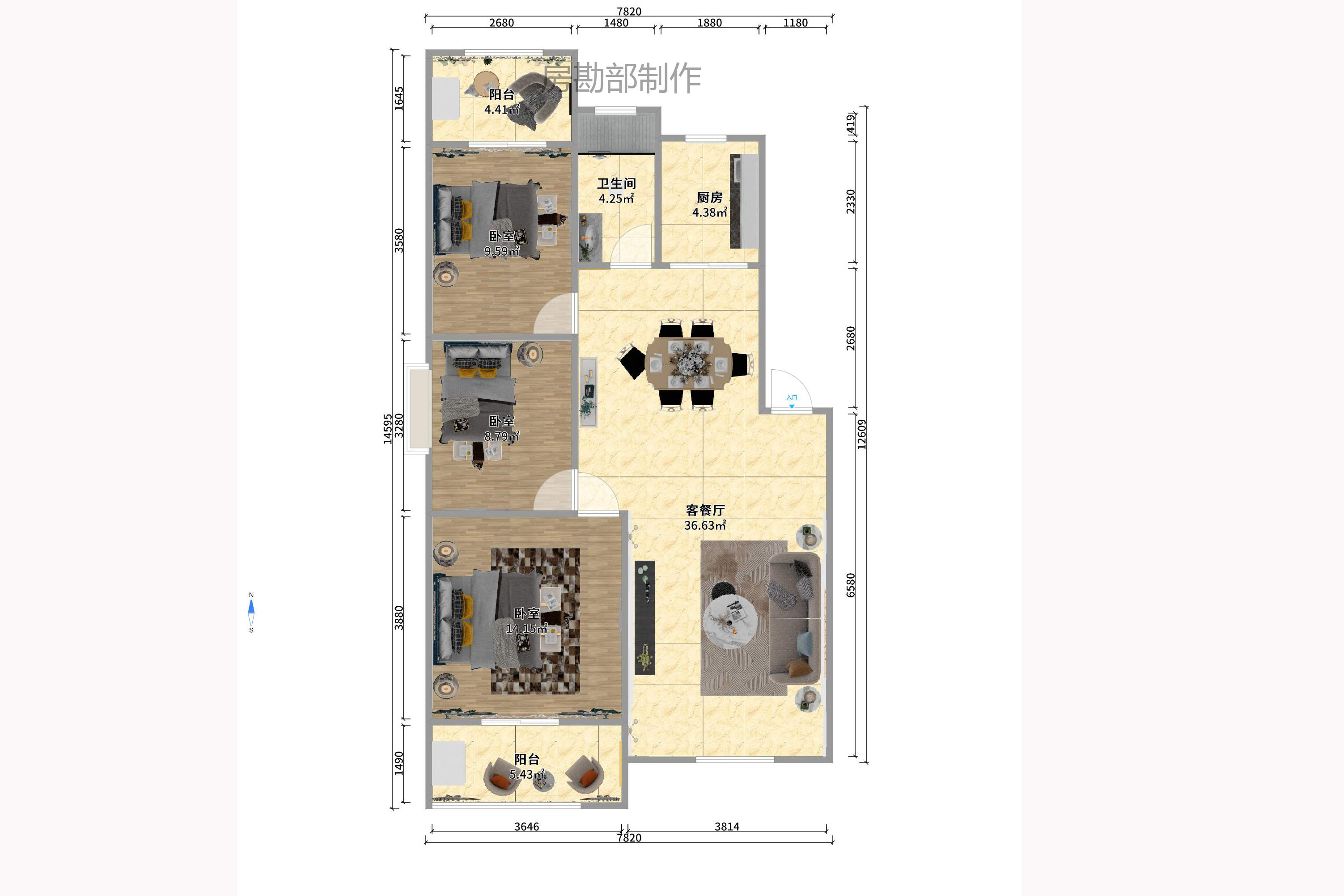 芙蓉苑  3室2厅1卫   2100.00元/月户型图