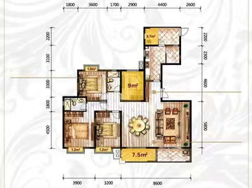 市委党校家属楼  3室2厅1卫   1000.00元/月户型图