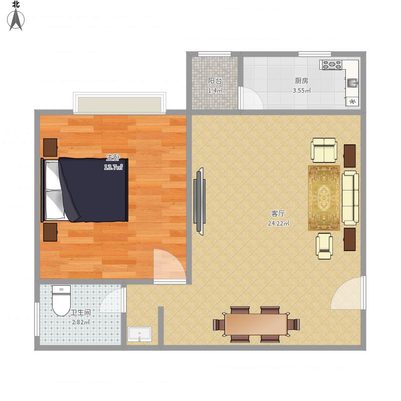 清河庭苑  1室1厅1卫   1900.00元/月户型图