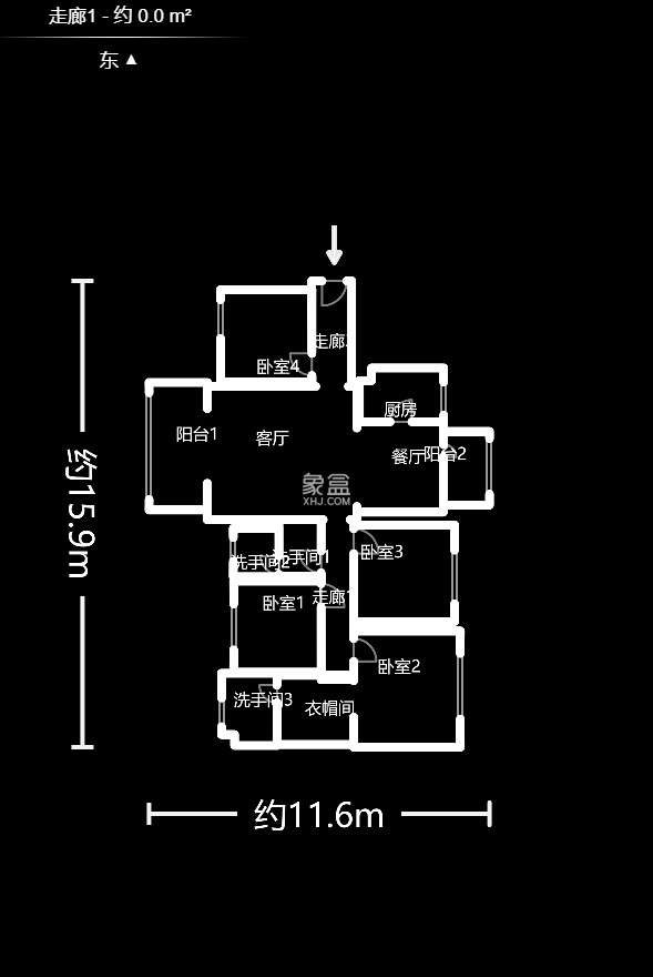 上海城小区 4室2厅2厨1卫 3000.00元/月户型图