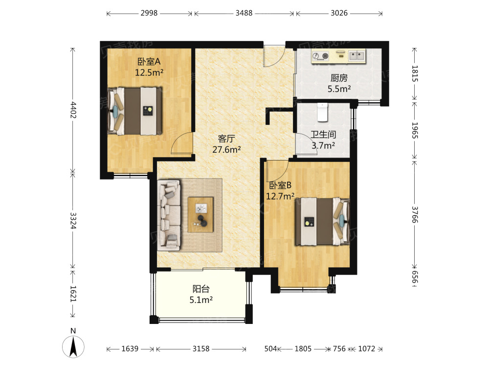 南湖锦苑 2室1厅1卫 2300.0元/月 南湖锦苑 2室1厅1卫 2300.0元/月户型图