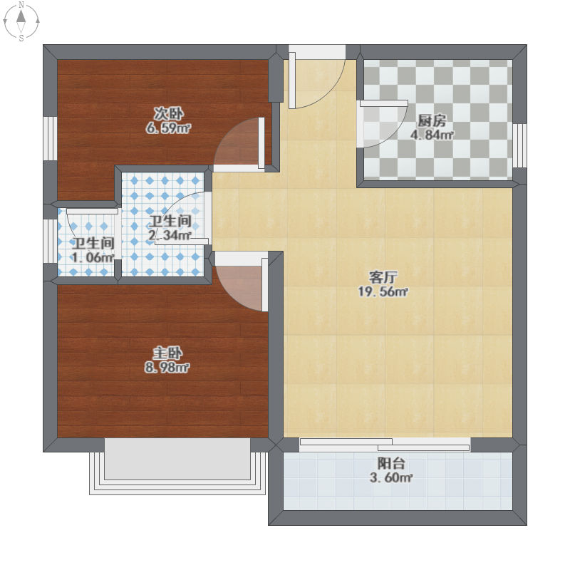 北大资源梦想城1.2号地块  3室2厅2卫   2600.00元/月户型图