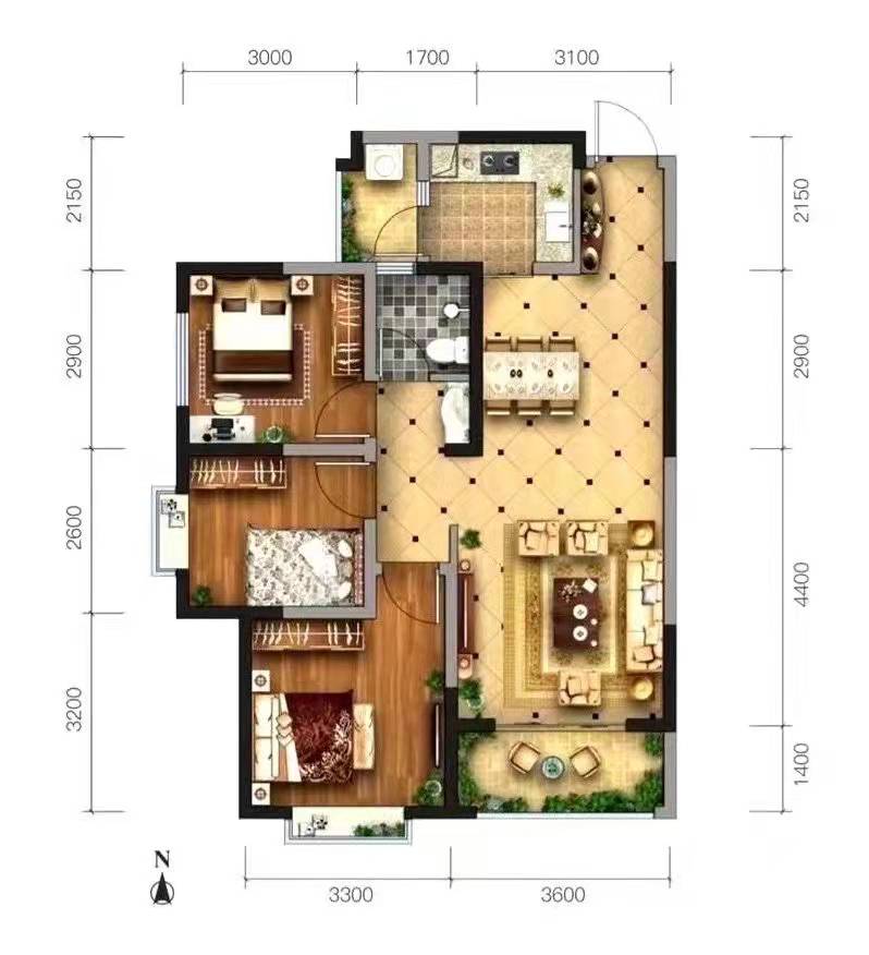 隆源国际城二期  3室2厅1卫   135.00万户型图