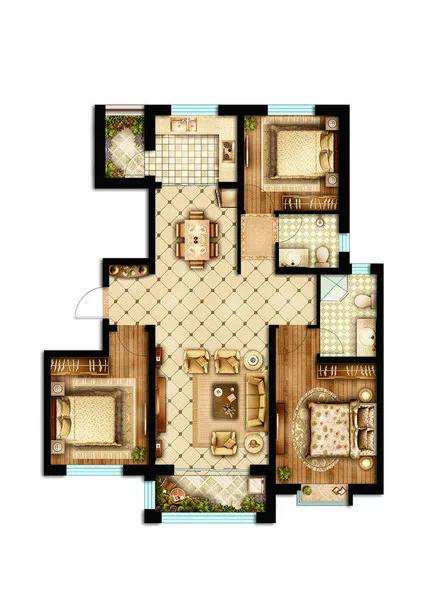 芷兰居  3室2厅1卫   1700.00元/月户型图