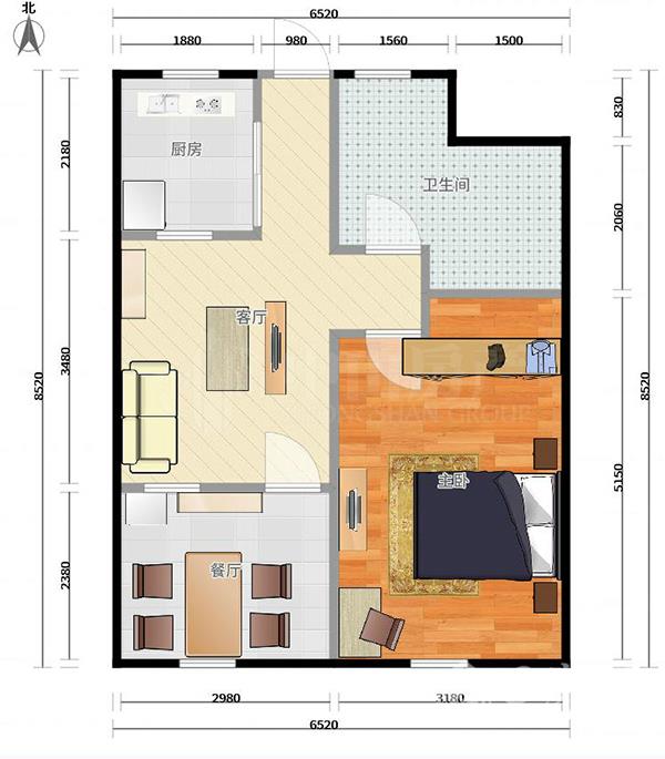 天伦国际 3室2厅1卫 3500.0元/月 天伦国际 3室2厅1卫 3500.0元/月户型图