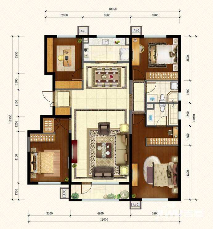 美的林城时代  3室1厅1卫   3900.00元/月户型图