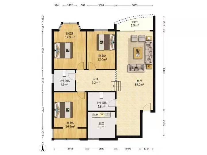 梓园社区(麻纺厂宿舍)  2室1厅1卫   21.80万户型图