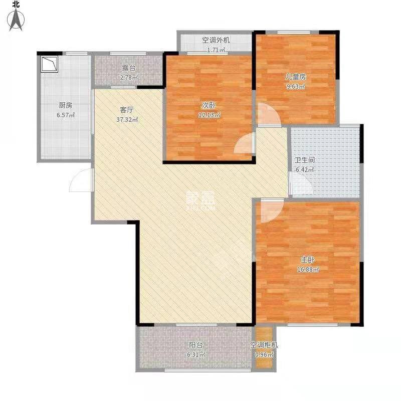家和兴苑  3室2厅2卫   2200.00元/月户型图