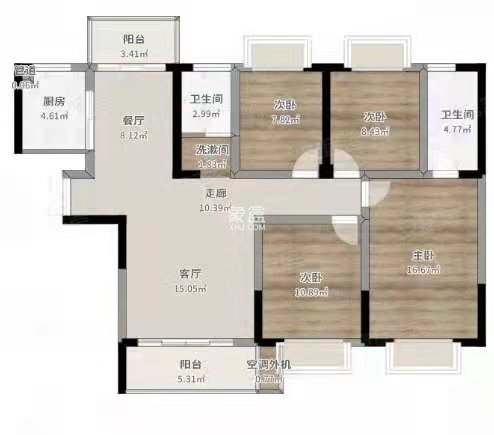 五洲城 3室2厅1卫 1600.0元/月 五洲城 3室2厅1卫 1600.0元/月户型图