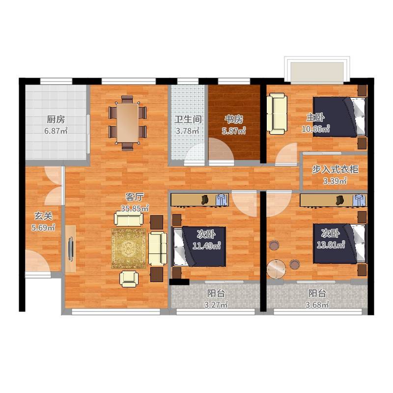 白马大院  3室2厅2卫   2800.00元/月户型图
