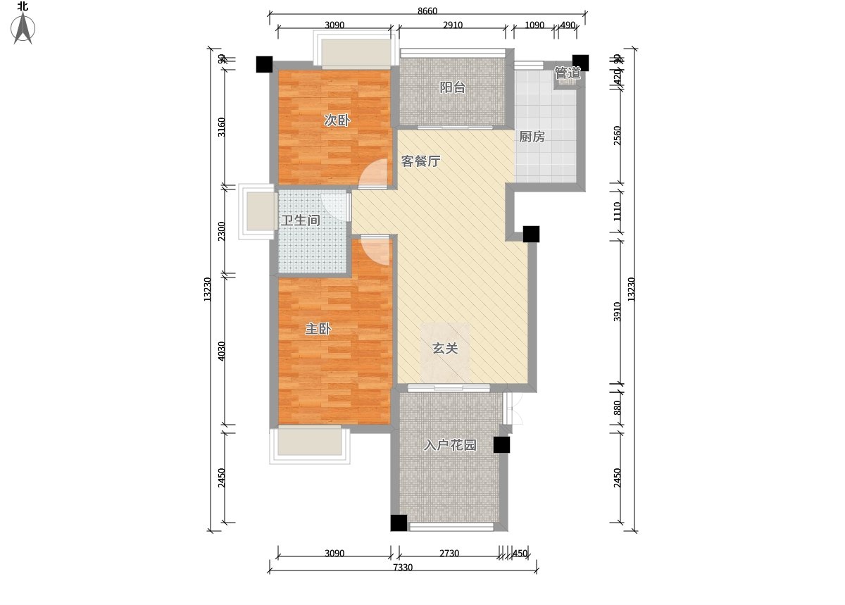 茉莉村 2室2厅1卫 1400.0元/月 茉莉村 2室2厅1卫 1400.0元/月户型图
