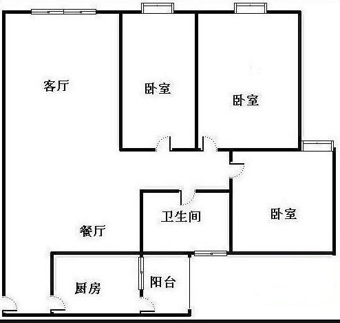 地勘佳苑  3室1厅1卫   1100.00元/月户型图