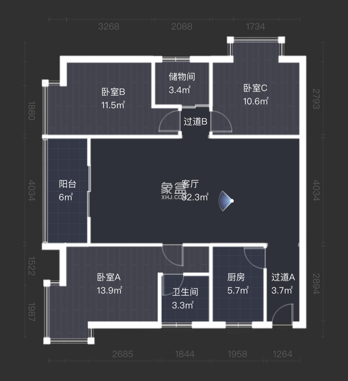 华城国际  3室2厅1卫   176.00万户型图