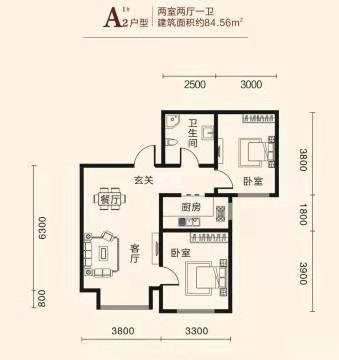 湘钢新二村  2室1厅1卫   700.00元/月户型图