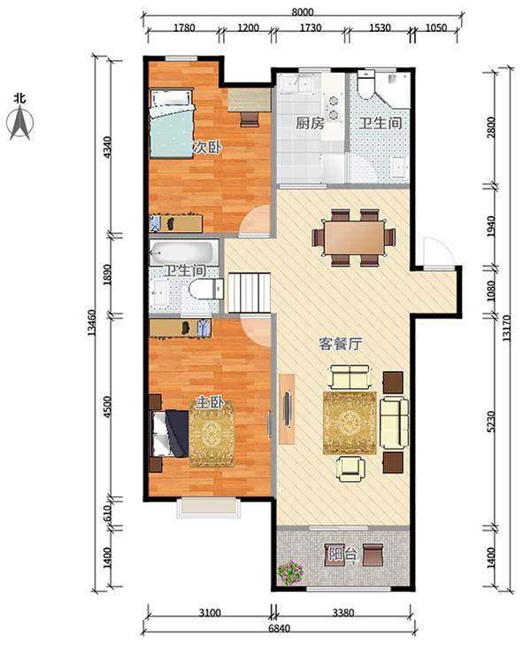 尚书佳苑 2室2厅1卫 2600.0元/月 尚书佳苑 2室2厅1卫 2600.0元/月户型图