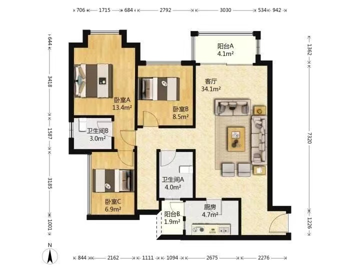 楼外楼山庄  2室2厅1卫   46.80万户型图