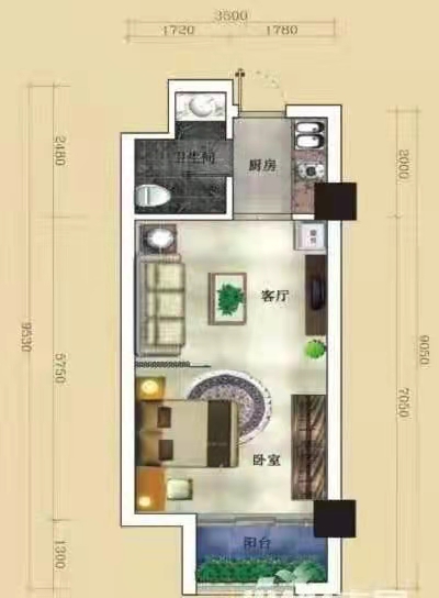 保利香槟国际 1室1厅1卫 1300.0元/月 保利香槟国际 1室1厅1卫 1300.0元/月户型图